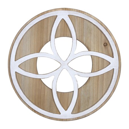 HomeRoots Light Natural Wood MDF Two Tone Detailed Round Wall Decor